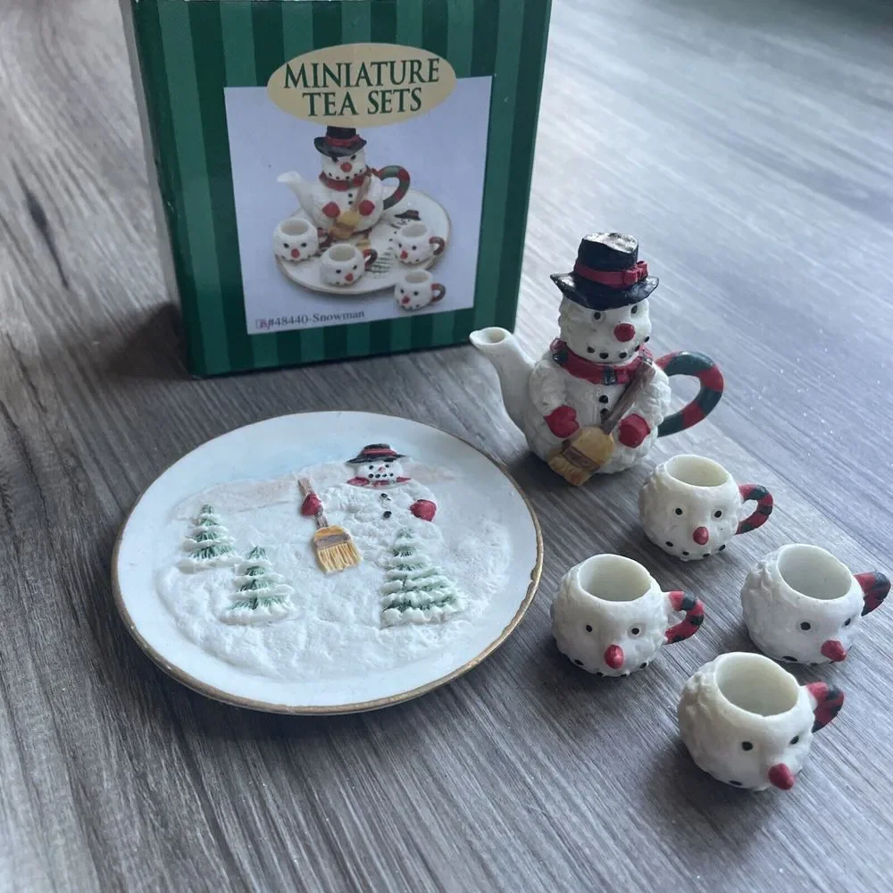 1995 C&F Enterprises Snowman Miniature Tea Set (7 pc set) With Box Holiday‎